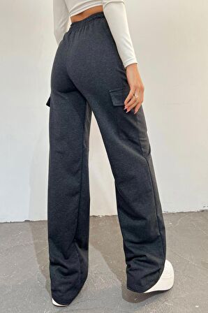 
Kadın Antrasit - Regular Fit Kargo Cepli Bol Paça Eşofman Altı