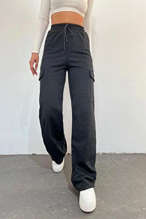 
Kadın Antrasit - Regular Fit Kargo Cepli Bol Paça Eşofman Altı