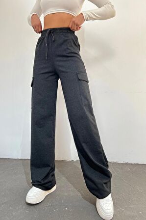 
Kadın Antrasit - Regular Fit Kargo Cepli Bol Paça Eşofman Altı