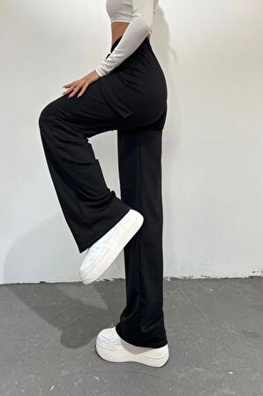 
Kadın Siyah - Regular Fit Kargo Cepli Bol Paça Eşofman Altı