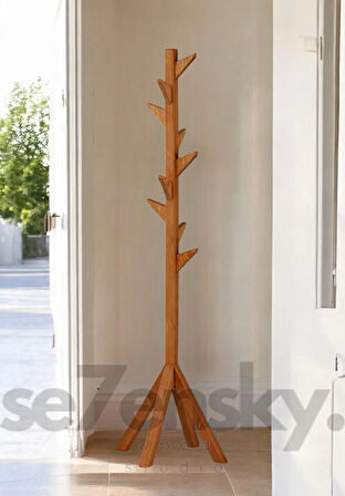Ahşap Ayaklı Askılık Portmanto Modern Elbise Askısı 175 Cm Meşe 