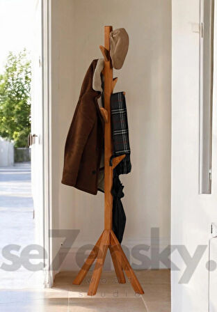 Ahşap Ayaklı Askılık Portmanto Modern Elbise Askısı 175 Cm Meşe 
