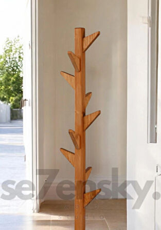 Ahşap Ayaklı Askılık Portmanto Modern Elbise Askısı 175 Cm Meşe 