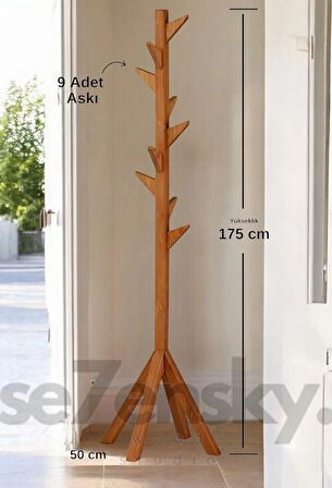 Ahşap Ayaklı Askılık Portmanto Modern Elbise Askısı 175 Cm Meşe 