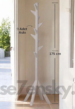 Beyaz masif portmanto ,ayaklı askılık 175 cm