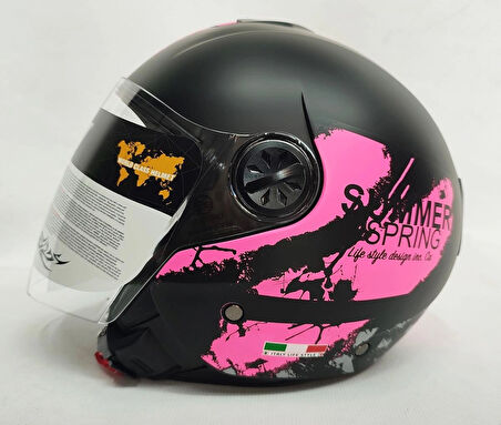 Sway 715 Yarım Kask Pink Mat Black Yarım Kask - Şefaf Vizörlü