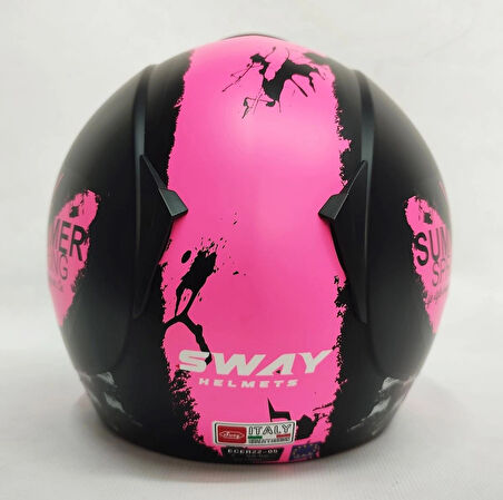 Sway 715 Yarım Kask Pink Mat Black Yarım Kask - Şefaf Vizörlü