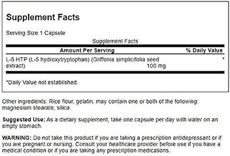 Swanson Extra Strength 5-HTP - Natural Sleep Support Supplement for Adults - Promotes Emotional Wellbeing & Mood Support with Natural Ingredients - (60 Capsules, 100mg Each)