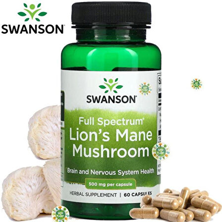 Swanson Full Spectrum Lion’s Mane Mushroom Aslan yelesi mantarı 500MG 60 Capsul