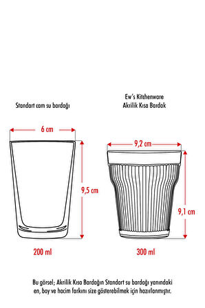 Akrilik Füme 6'lıi Kısa Bardak & Su Meşrubat Kahve Yanı Bardağı 300 ml ( Cam Değildir )