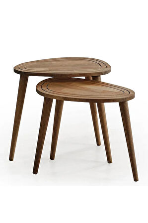 FAVdecor Sweet Masif Doğal Ahşap Zigon Sehpa 2'li Set, Modern Masif Yan Sehpa