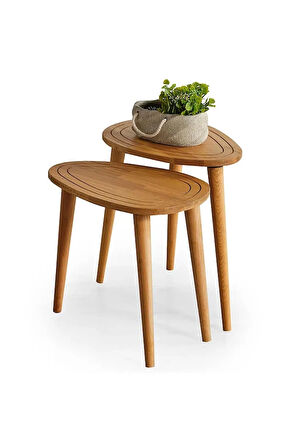FAVdecor Sweet Masif Doğal Ahşap Zigon Sehpa 2'li Set, Modern Masif Yan Sehpa