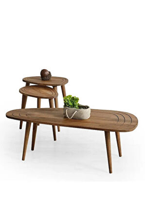 FAVdecor Sweet Masif Doğal Ahşap Orta Sehpa Ve 2'li Zigon Sehpa Set, Modern Masif Yan Ve Orta Sehpa Set