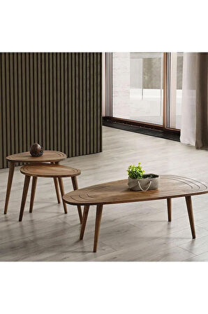 FAVdecor Sweet Masif Doğal Ahşap Orta Sehpa Ve 2'li Zigon Sehpa Set, Modern Masif Yan Ve Orta Sehpa Set