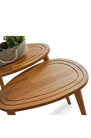 FAVdecor Sweet Masif Doğal Ahşap Orta Sehpa Ve 2'li Zigon Sehpa Set, Modern Masif Yan Ve Orta Sehpa Set