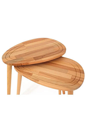 Fawdecor Sweet Naturel Masif Doğal Tekli, 2'li, 3'lü Zigon Sehpa Set, Modern Masif Yan Sehpa 2'li