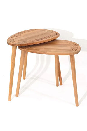 Fawdecor Sweet Naturel Masif Doğal Tekli, 2'li, 3'lü Zigon Sehpa Set, Modern Masif Yan Sehpa 2'li