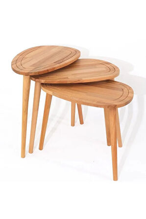 Fawdecor Sweet Naturel Masif Doğal Tekli, 2'li, 3'lü Zigon Sehpa Set, Modern Masif Yan Sehpa 3'lü