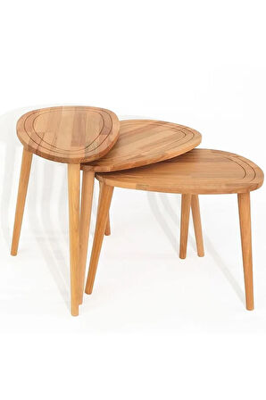 Fawdecor Sweet Naturel Masif Doğal Tekli, 2'li, 3'lü Zigon Sehpa Set, Modern Masif Yan Sehpa 3'lü