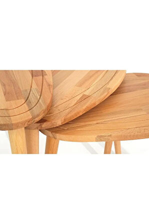 Fawdecor Sweet Naturel Masif Doğal Tekli, 2'li, 3'lü Zigon Sehpa Set, Modern Masif Yan Sehpa 3'lü