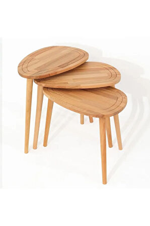 Fawdecor Sweet Naturel Masif Doğal Tekli, 2'li, 3'lü Zigon Sehpa Set, Modern Masif Yan Sehpa 3'lü