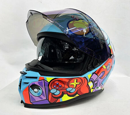 Sway SW 867 GAMER Gloss Renkli Camlı İç Güneş Vizörlü Kapalı Kask XL