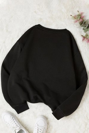 Unisex Bhvr Baskılı Bisiklet Yaka Sweatshirt