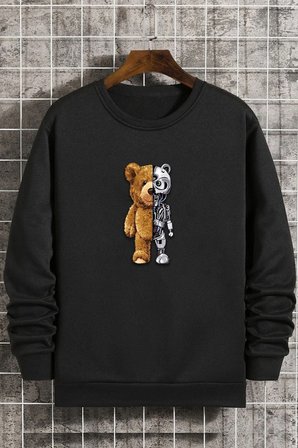 Unisex Boys Bear Bisiklet Yaka Sweatshirt