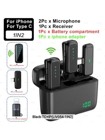 Sx6 Iphone ve Type-C Uyumlu Kablosuz Yaka Mikrofonu Göstergeli LED Şarj Kutulu Gürültü Azaltma