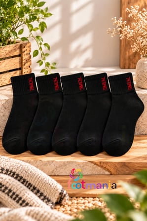 Kadın Siyah 5 ” Çift Termal Havlu Kışlık Çorap Seti