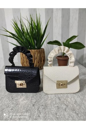 - Büzgü Saplı Kroko Desenli Mini Deri Çanta