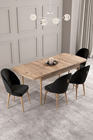Calvin Atlantik 80x132 Açılabilir Mdf Masa Yemek Odası Takımı, Mutfak Takımı 4 Adet Sandalye