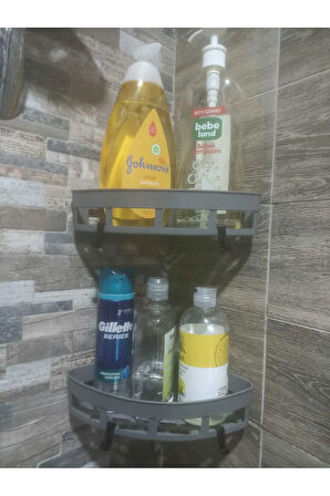 Gri Yapışkanlı Duş Banyo Mutfak Köşesi Sabunluğu Takım