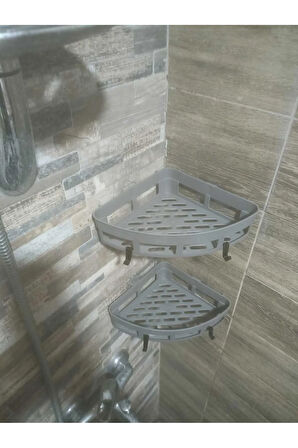Gri Yapışkanlı Duş Banyo Mutfak Köşesi Sabunluğu Takım