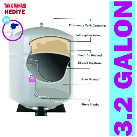 Tüm Su Arıtma Cihazlarına Uyumlu 12 Litre 3.2 Galon Metal Tank 
