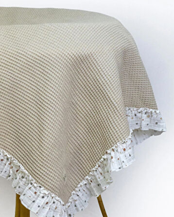 Waffle Müslin Fırfır Detaylı Çocuk & Bebek Örtü | Battaniye | Pike | 80X90 %100 Pamuk Çok Amaçlı