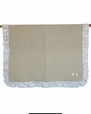 Waffle Müslin Fırfır Detaylı Çocuk & Bebek Örtü | Battaniye | Pike | 80X90 %100 Pamuk Çok Amaçlı