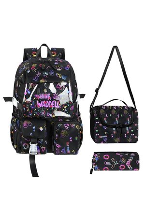 Kawaii Kore Tarzı Twil Kumaş Desenli Sırt Çantası,Beslenme Çantası Ve Kalemlikli Üçlü Set