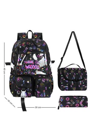 Kawaii Kore Tarzı Twil Kumaş Desenli Sırt Çantası,Beslenme Çantası Ve Kalemlikli Üçlü Set