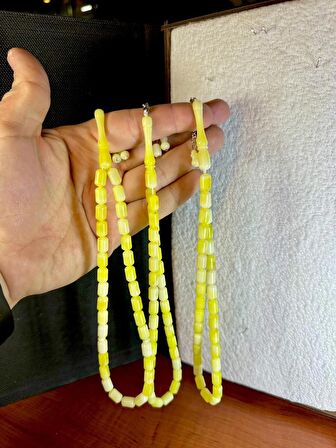 3 ADET DAMLA KEHRİBAR BENZETME AKRİLİK TESBİH KAPSÜL KESİM SARI RENK T-237
