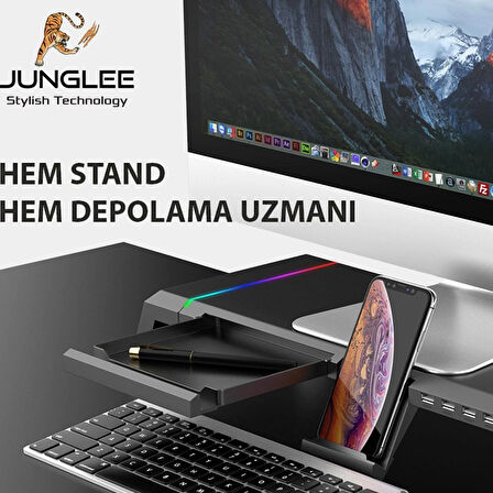 Laptop Sehpası RGB Işıklı Mönitör Standı Ekran Altlığı 4 Usb Hub Telefon Tutuculu