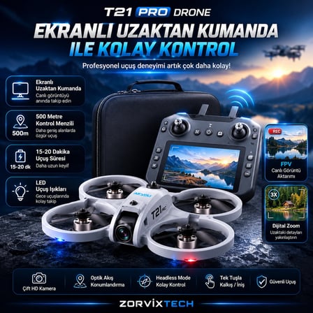 T21 Pro Uzaktan Kumandalı Çift HD Kamera Engel Sensörlü Katlanabilir Drone