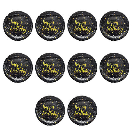 Roll-Up Doğum Günü Işıltılı Siyah Happy Bithday Yazılı Karton Tabak - 22 Cm. - 8 Adetlik 10 Paket