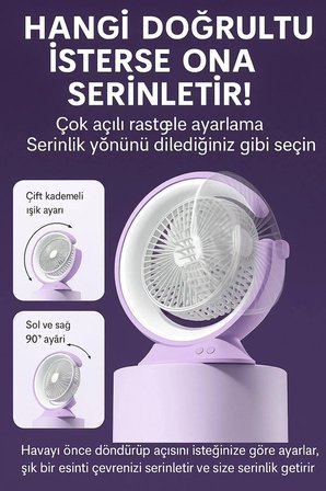 Şarjlı Masa Lambalı Mini Fan 2400 mAh – 3 Kademeli Hız, Gece Işığı, Sessiz ve Taşınabilir