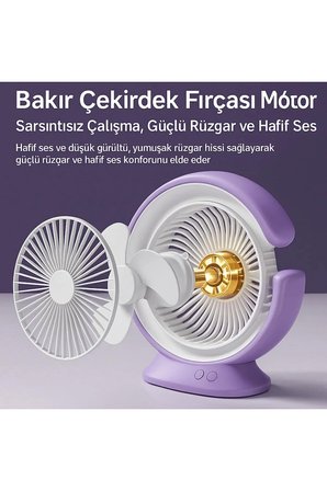 Şarjlı Masa Lambalı Mini Fan 2400 mAh – 3 Kademeli Hız, Gece Işığı, Sessiz ve Taşınabilir