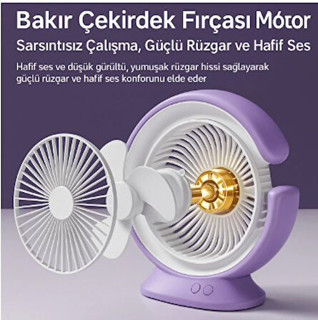 Şarjlı Masa Lambası Mini Fan 2400 mAh – 3 Kademeli Hız, Gece Işığı, Sessiz ve Taşınabilir