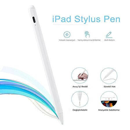 Apple iPad ve iPad Pro Uyumlu Dokunmatik Yazı Kalemi (Avuç İçi Red Özelliği)