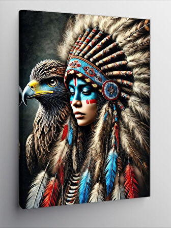 Kanvas Tablo Kızılderili Kadın ve Kartal Ruhu, 70 x 100
