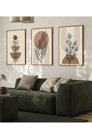Kanvas Tablo Minimalist Line Art Boho Çerçevesiz 3'Lü Set Tablo 40 X 60