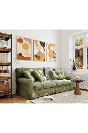 Kanvas Tablo Minimalist Bitki Ve Renk Vurguları Çerçeve Görünümlü 3'Lü Mdf Tablo 40 X 60